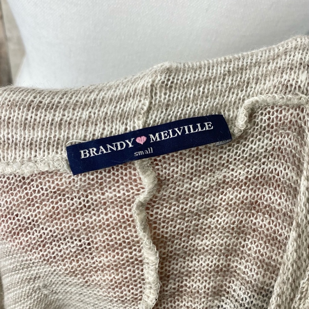 Brandy Melville S Tan Striped Wool Knit Hoodie - Picture 5 of 6